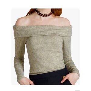 Sans Souci Metallic Off the Shoulder Knit Top in Pale Gold Women’s L